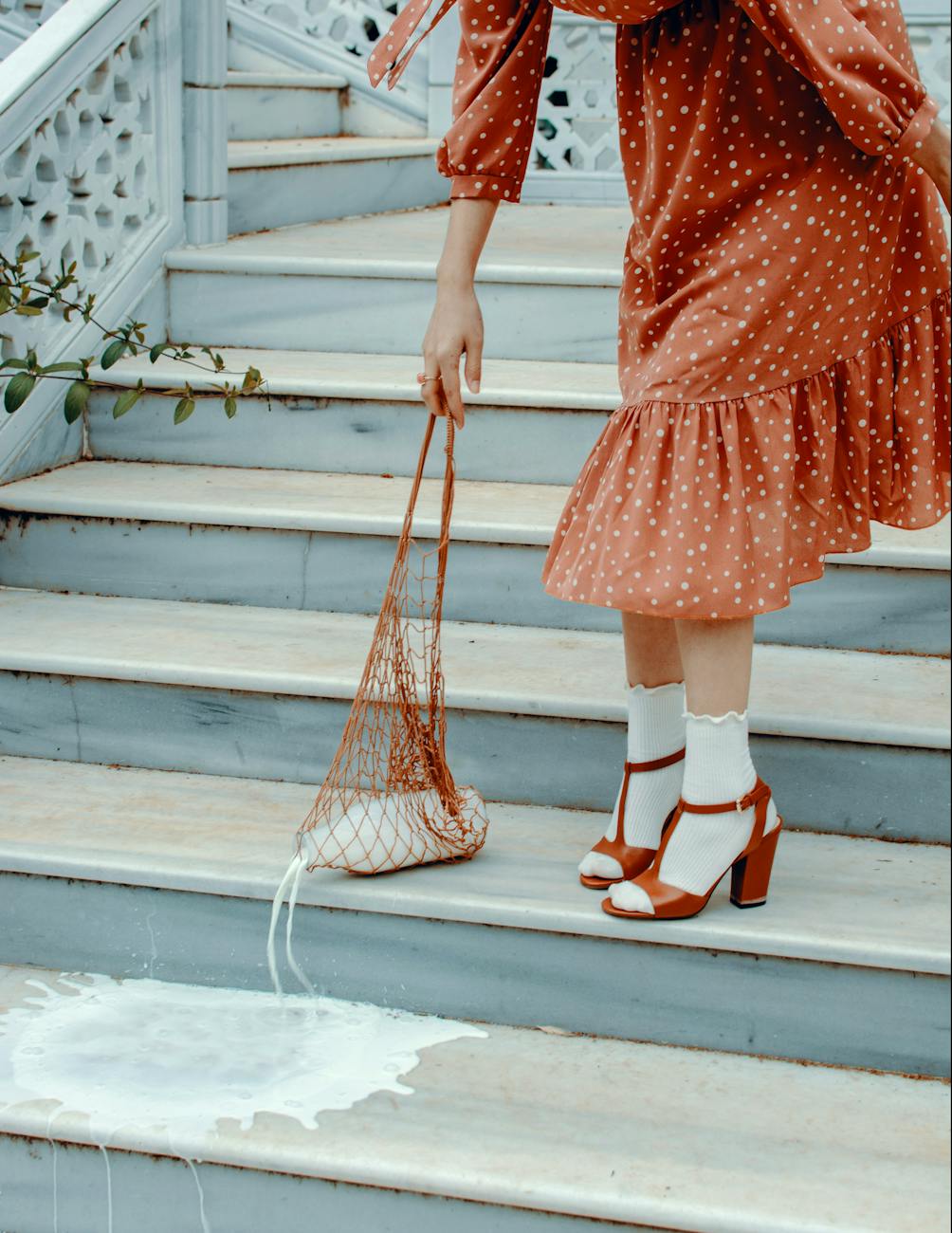 spilled milk on staircase