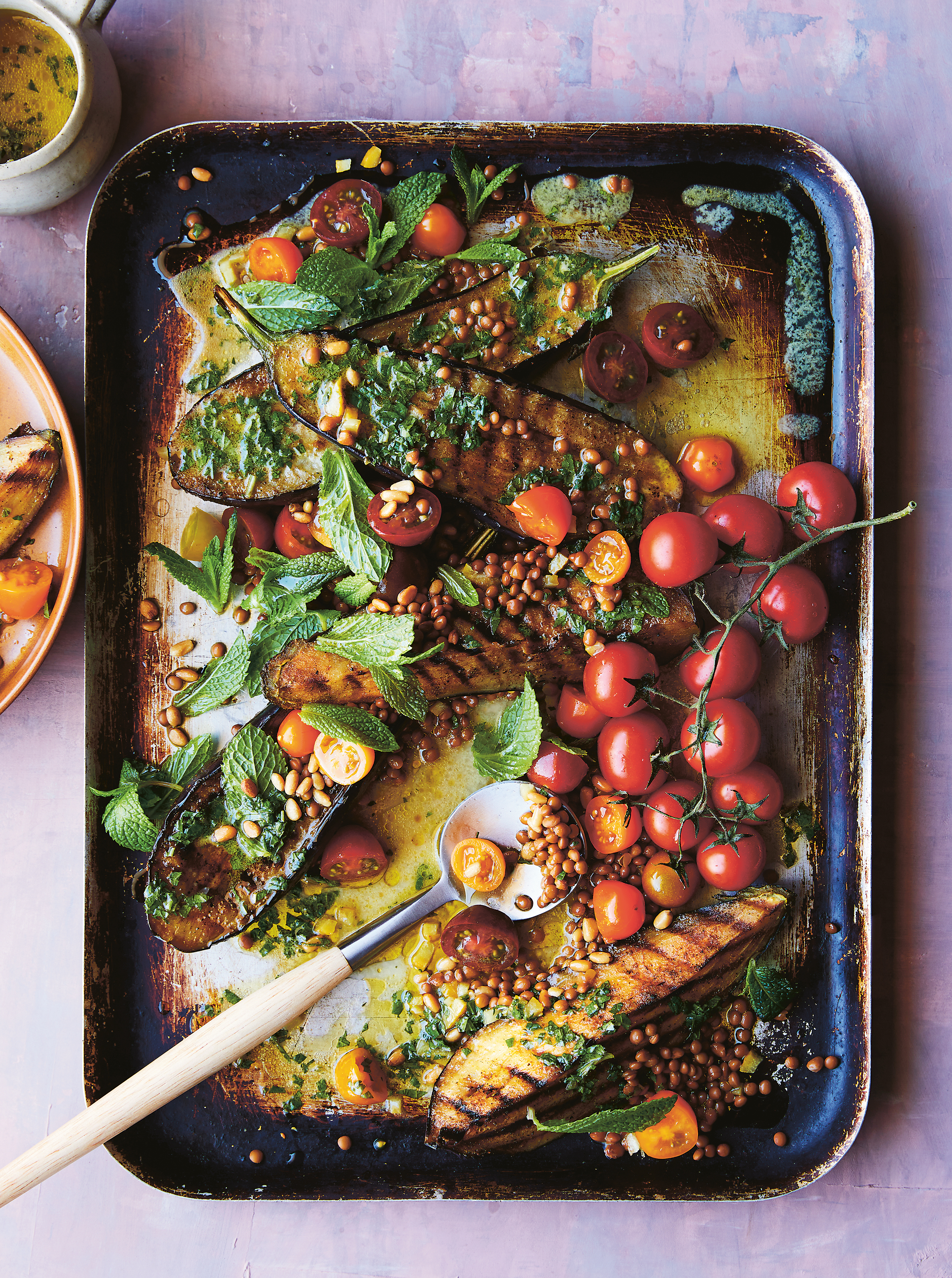 Grilled Eggplant and Lentil Salad with Lemon-Mint Dressing