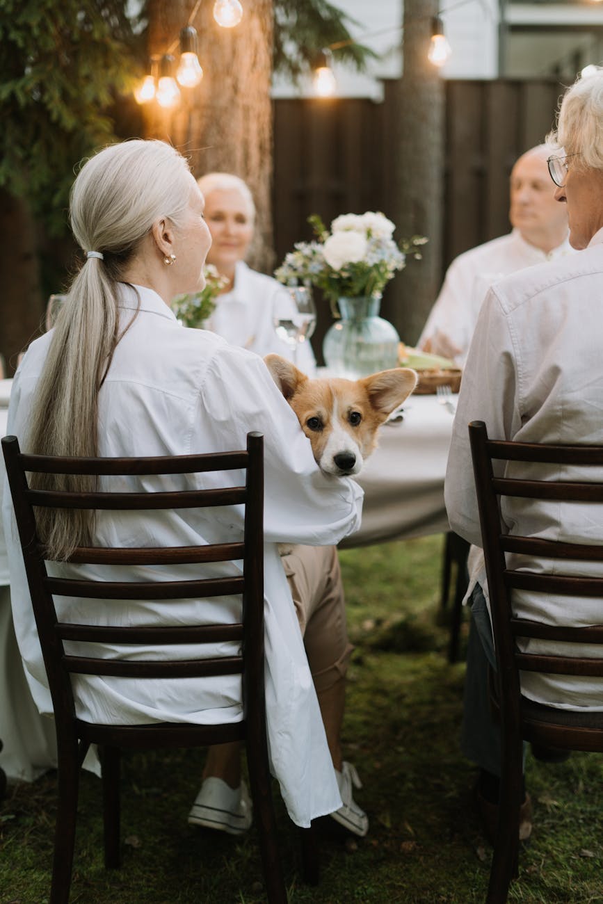 elderly people having dinner