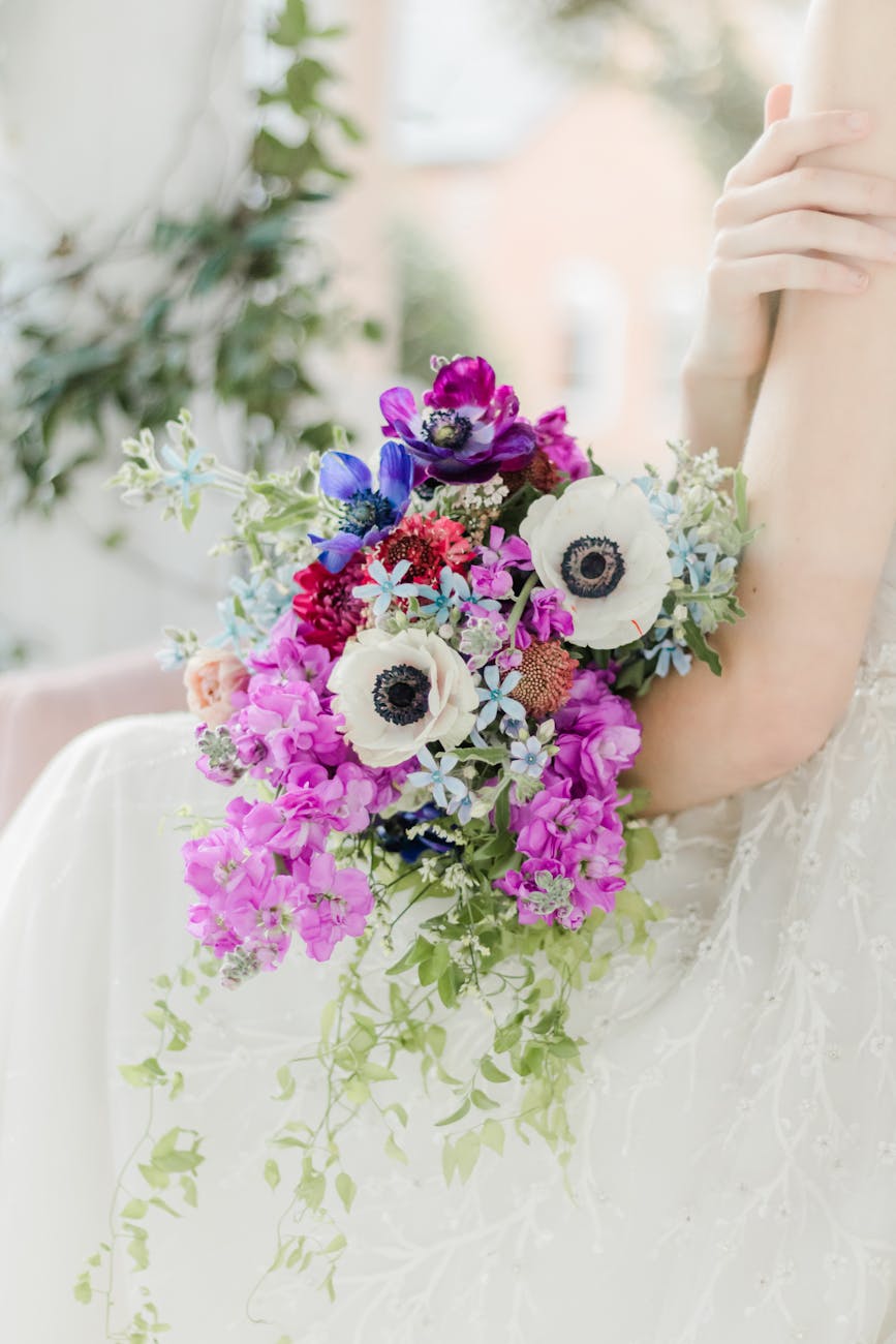 close up of woman with flowers
