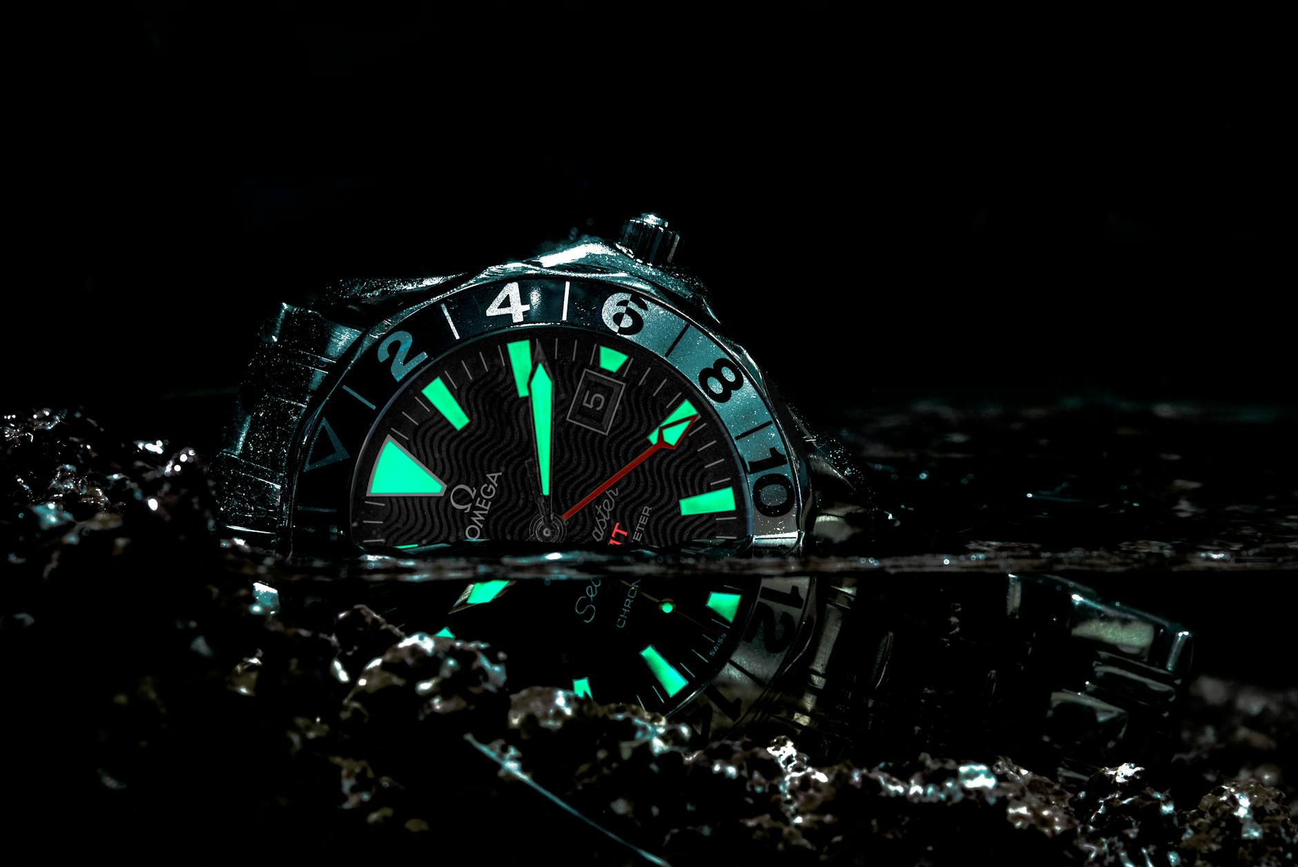 a wristwatch in the water
