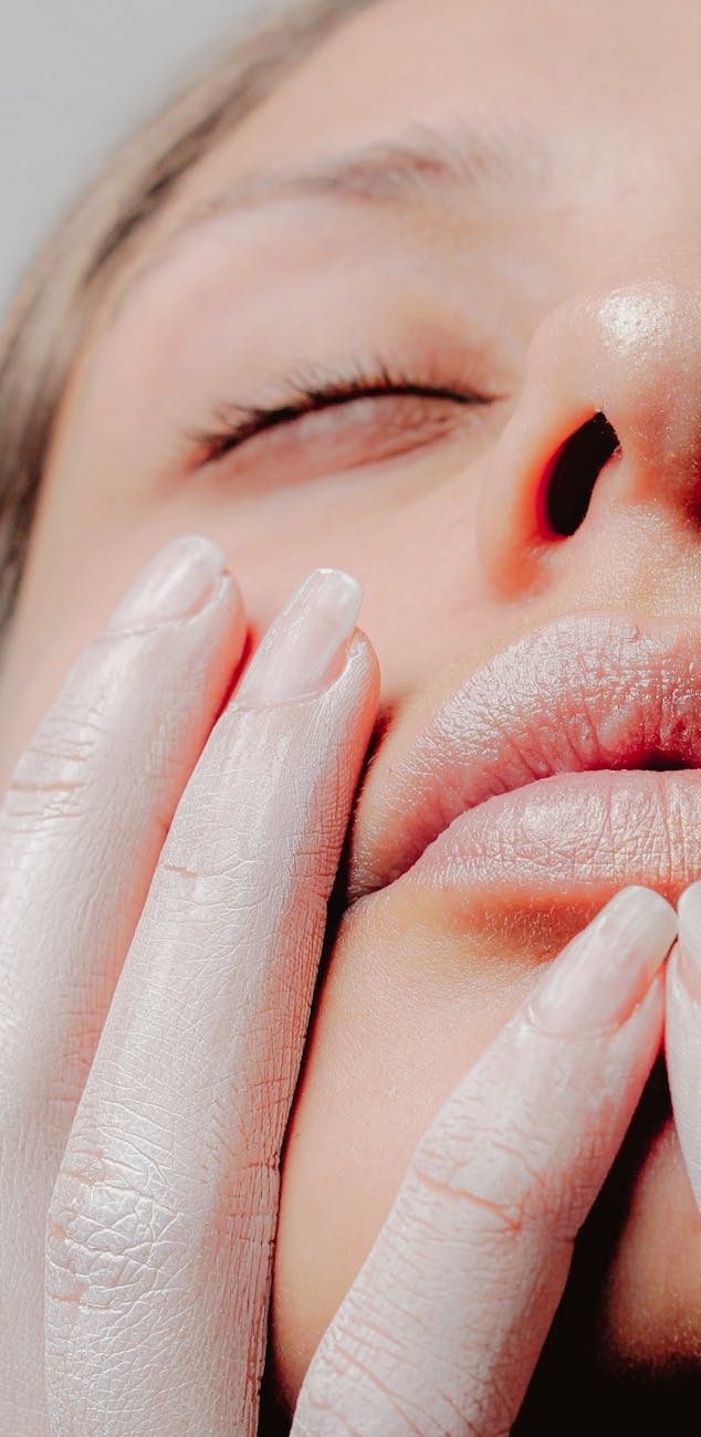 woman face and hand