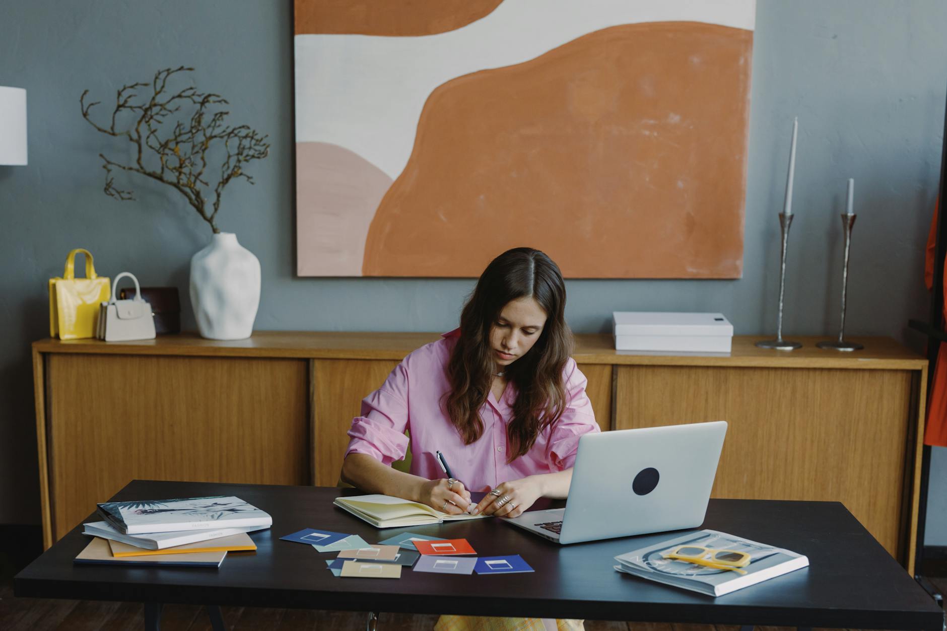 a woman working at home