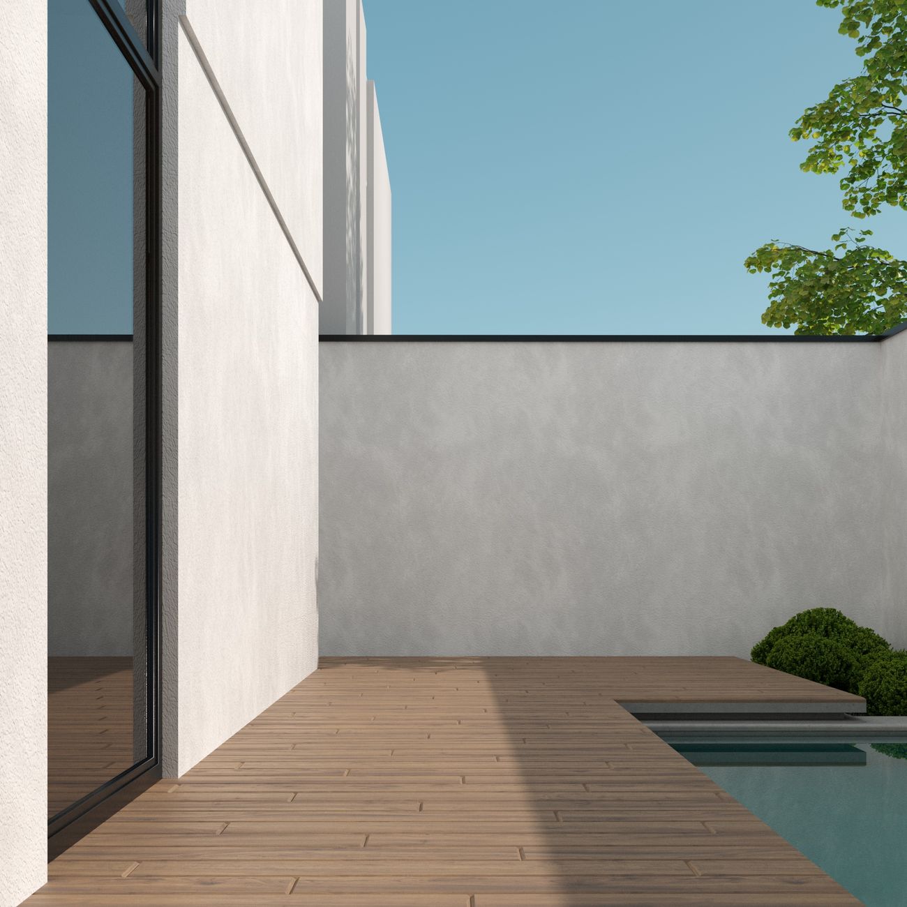 wooden flooring beside the pool