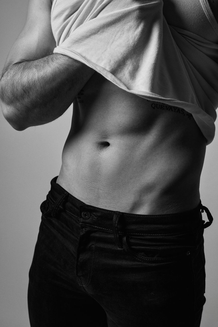 black and white male torso portrait