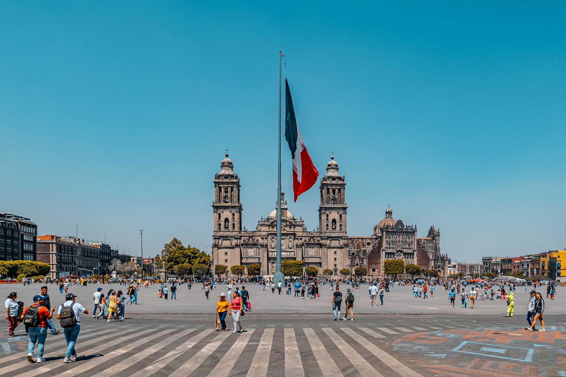flag at plaza de la constitucion in mexico city