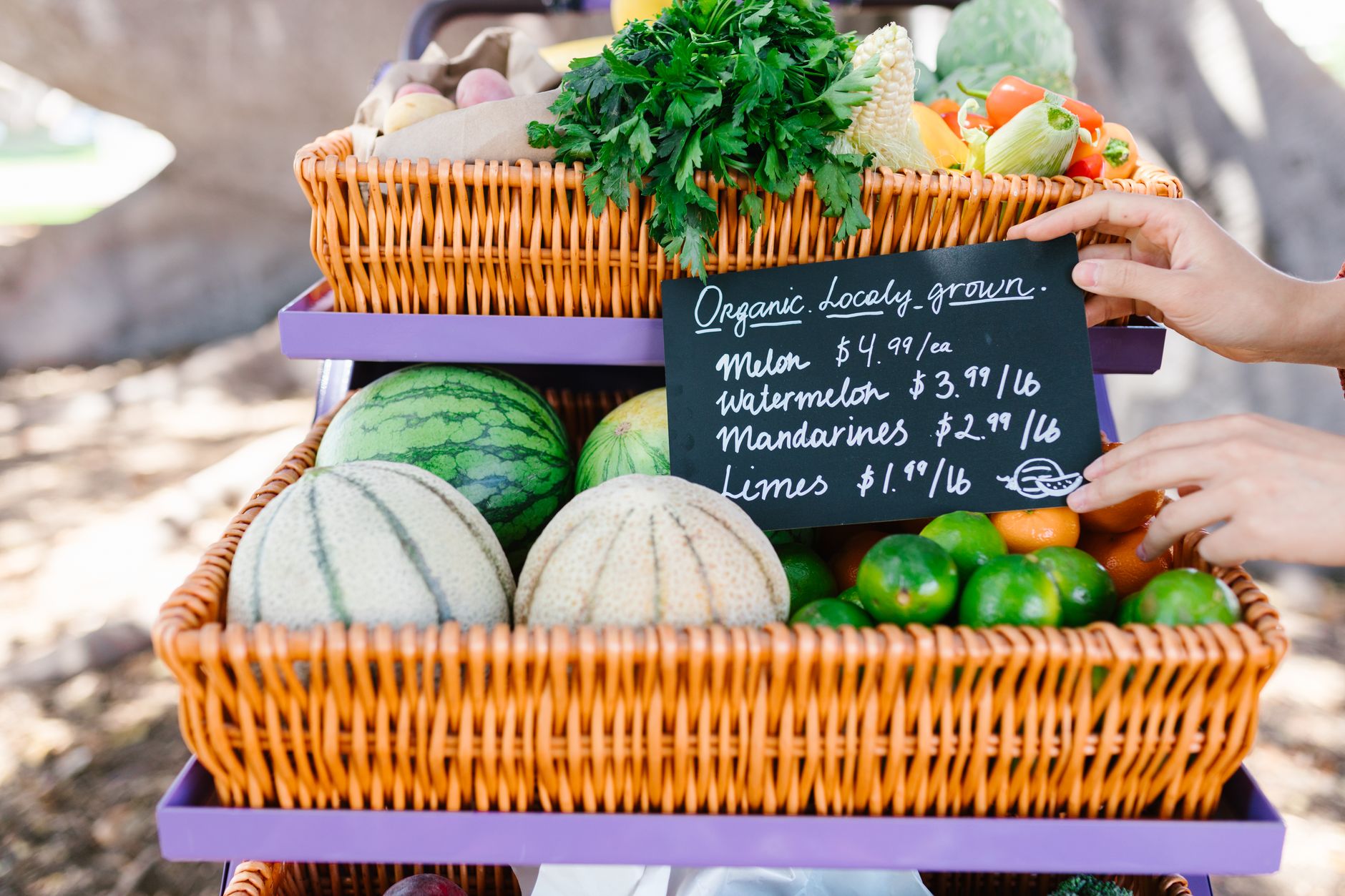 chalkboard with prices organic market stall