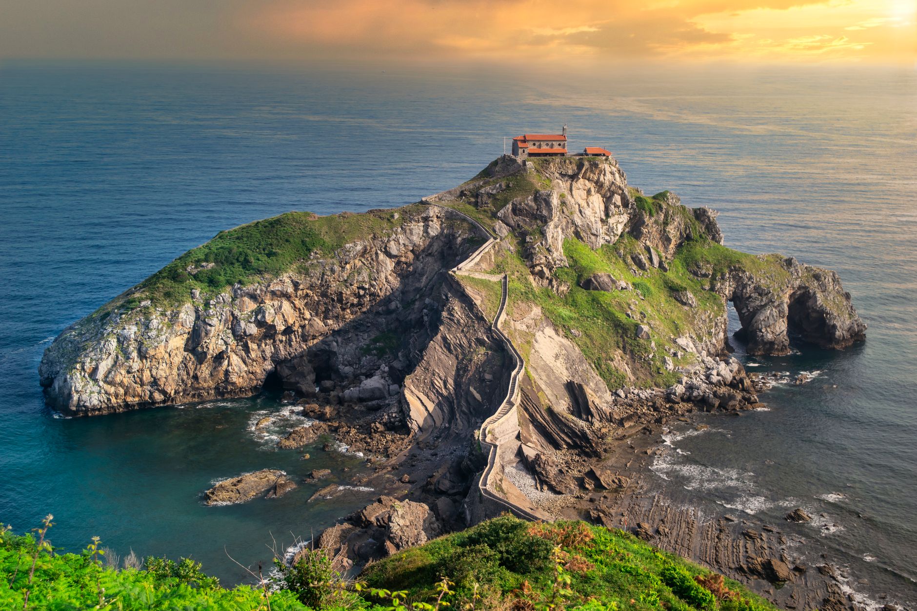 aerial view of gaztelugatxe on the coast of biscay bermeo basque country spain