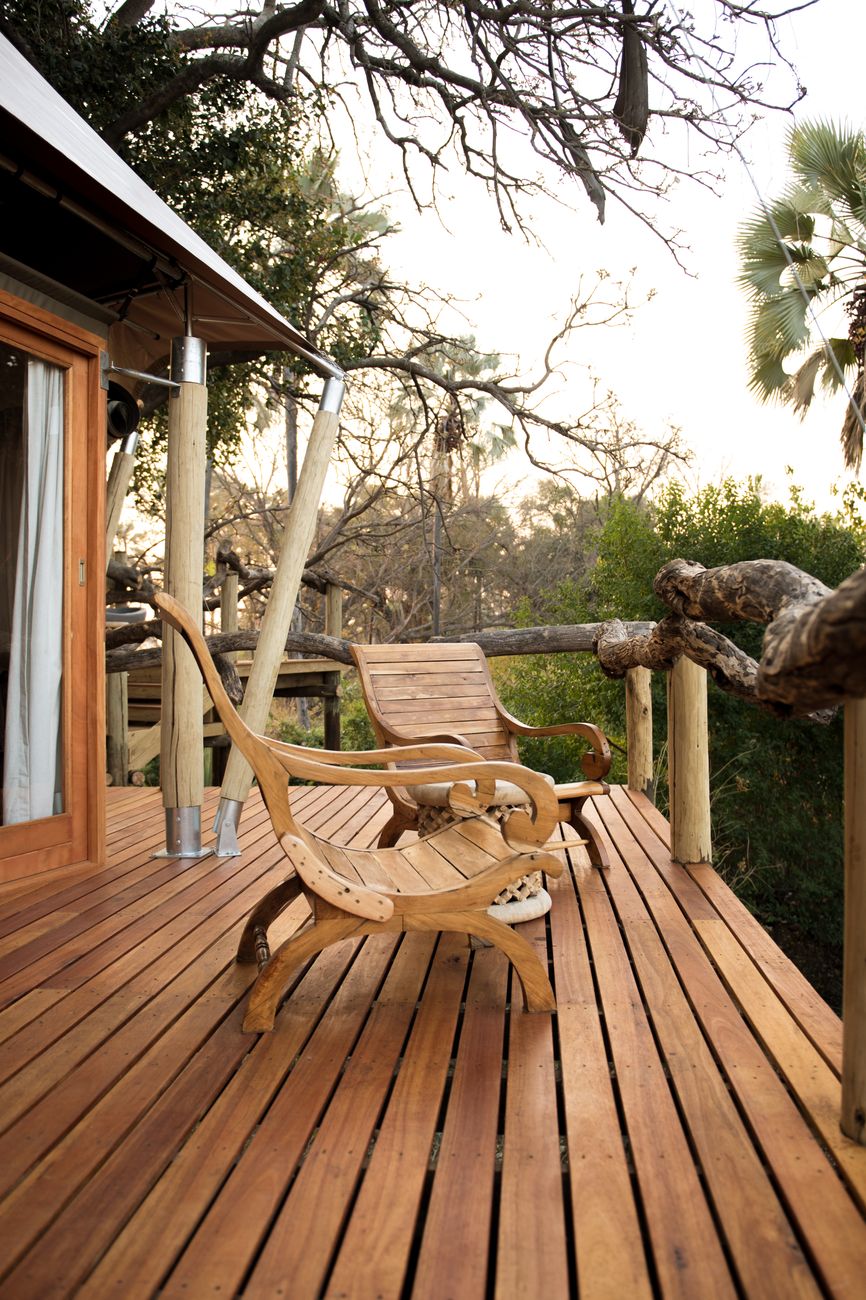 wooden chairs on a wooden platform