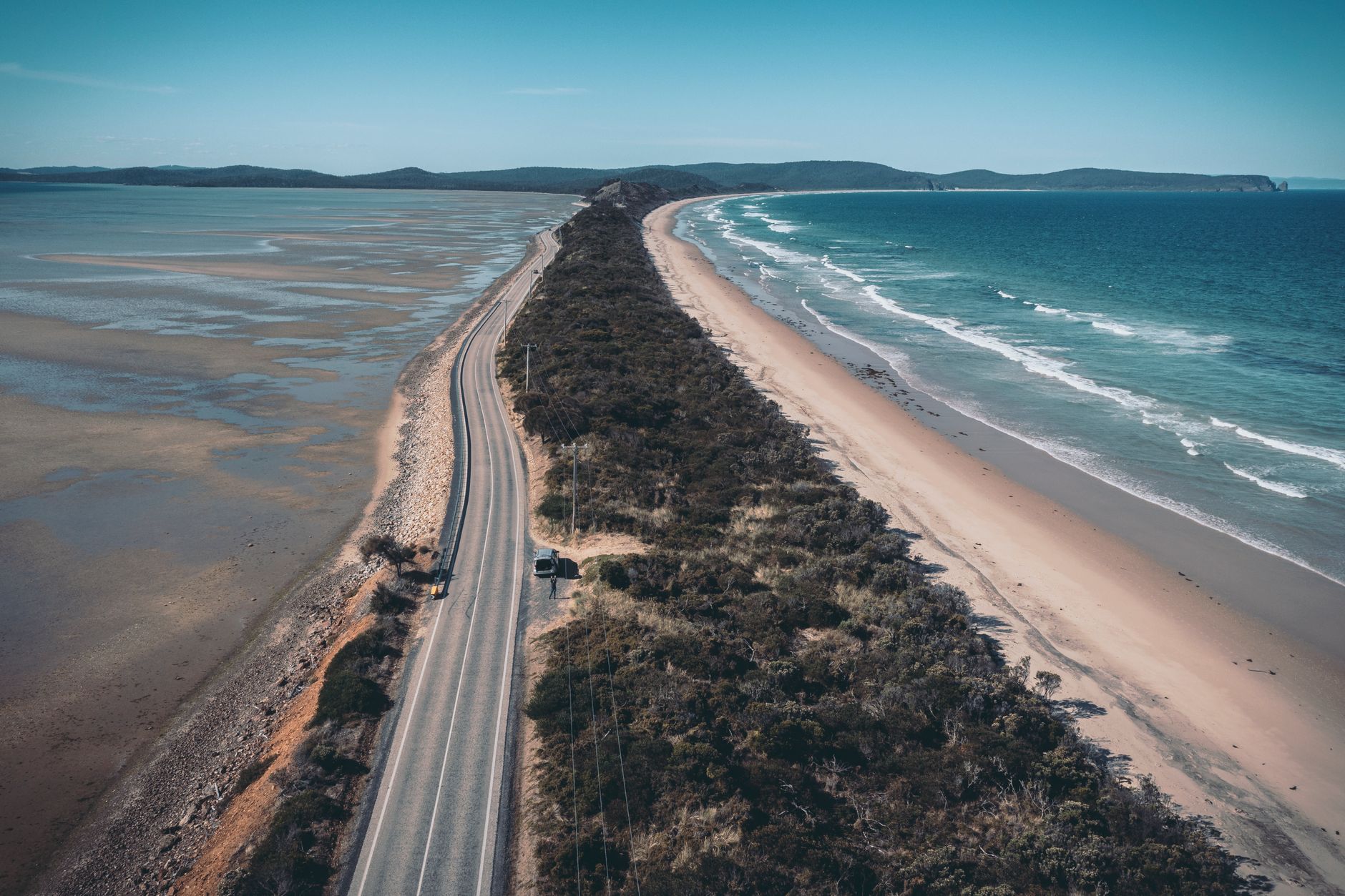 an aerial shot of the bruny island in tasmania