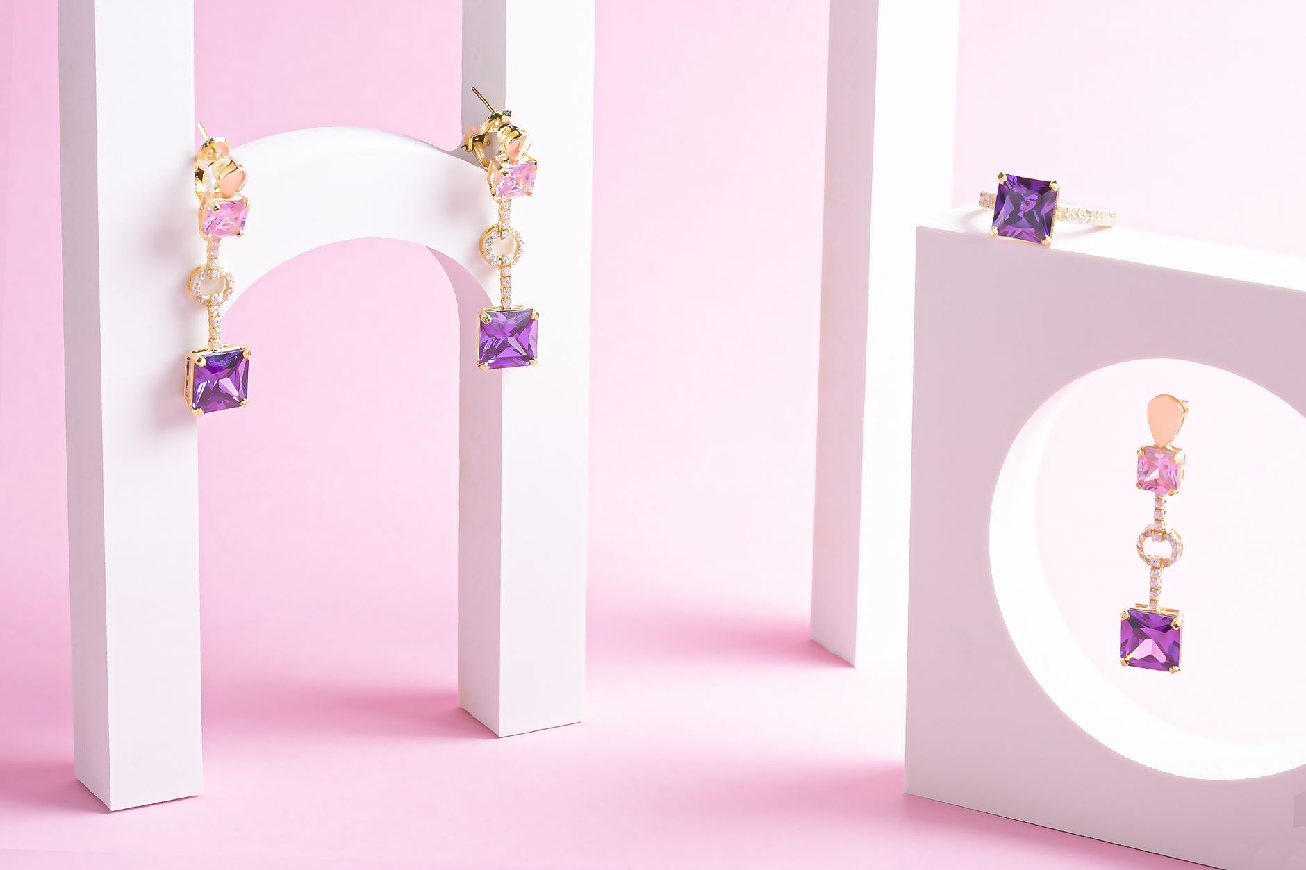 jewelry set women accessories purple and pink
